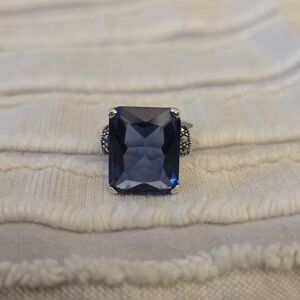 💙 Sterling Silver Blue Gemstone Statement Ring –